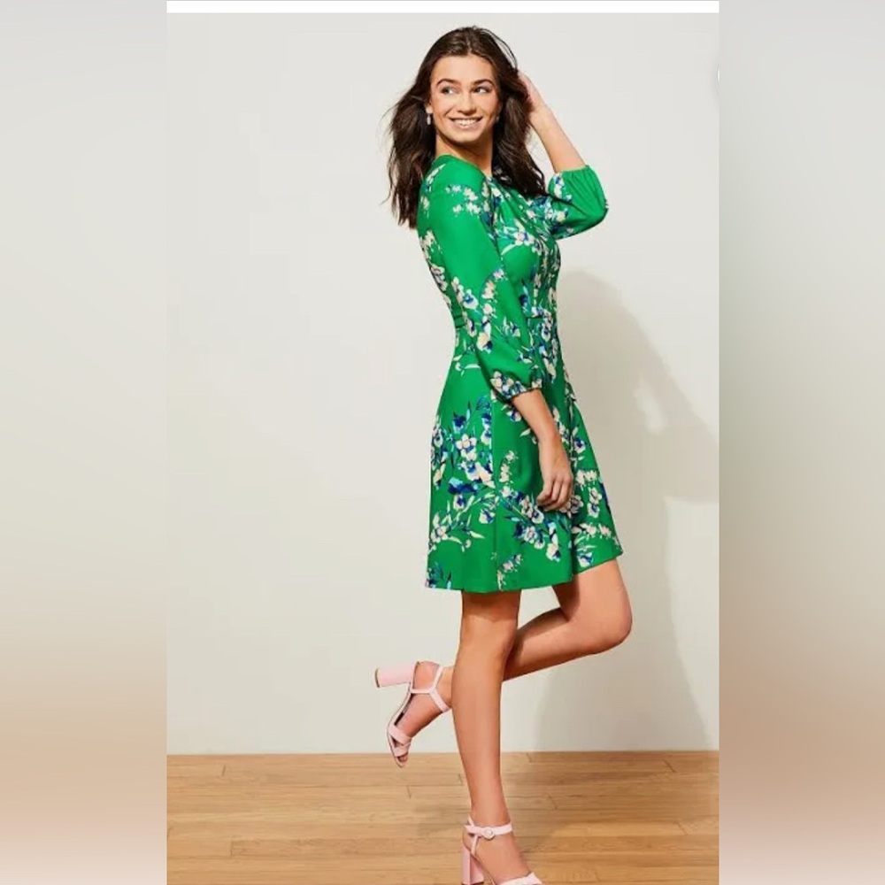 Eliza J Emerald Floral Long Sleeve Dress